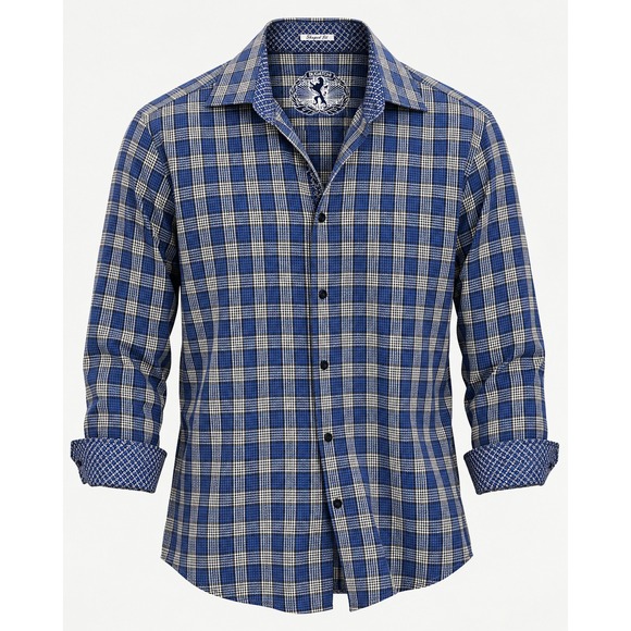 Bugatchi Other - Bugatchi Shaped Fit Plaid Button Down Shirt Blue White Men's Size Large Cotton